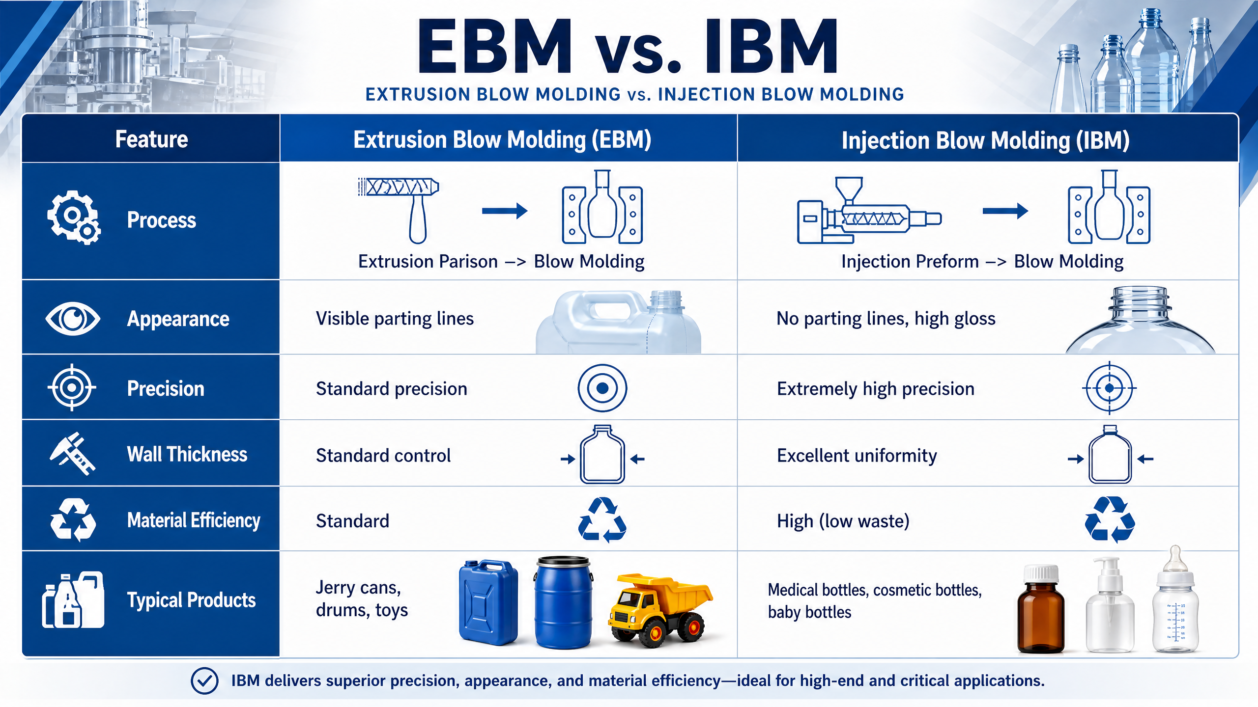 Blog công ty mới nhất về EBM or IBM? A Professional Guide to Choosing the Best Blow Molding Process